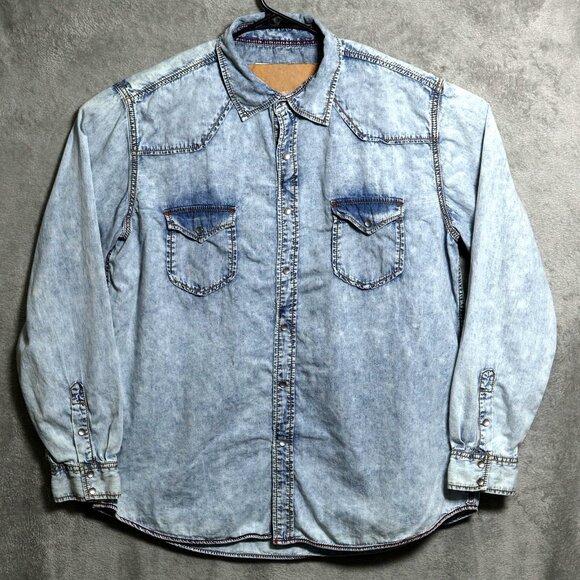 Ryan Michael Other - Ryan Michael Shirt Mens 2XL Blue Western Pearl Snap Denim Pockets Yoke Cowboy